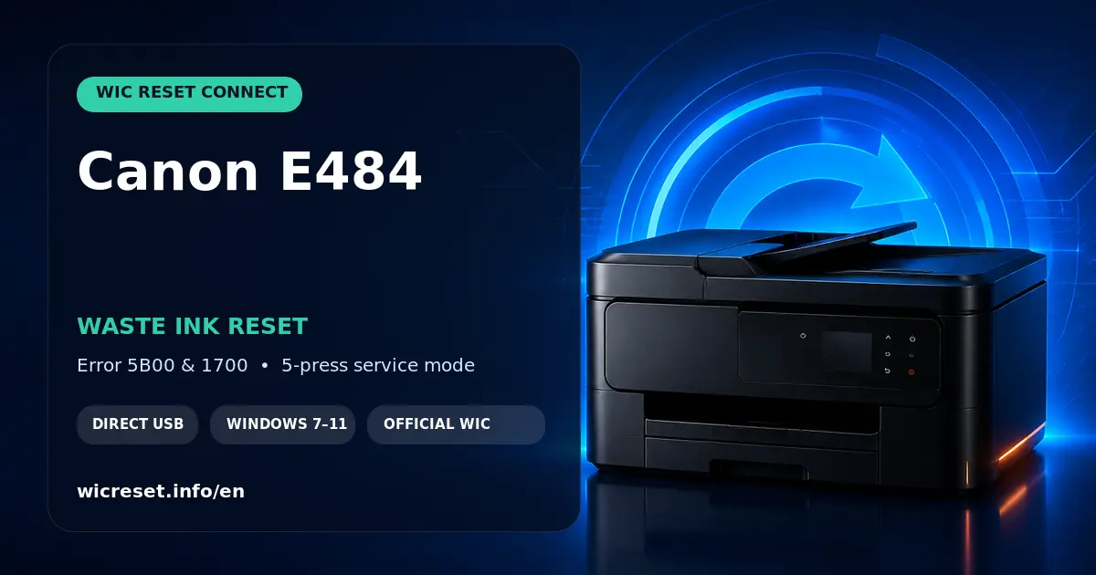 Canon E484 waste ink counter reset for errors 5B00 to 5B04