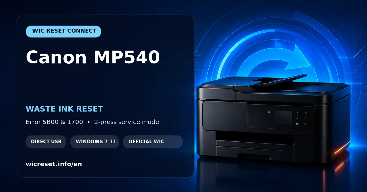 Canon MP540 waste ink counter reset for errors 5B00 to 5B04