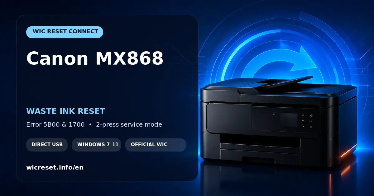 Canon MX868 waste ink counter reset for errors 5B00 to 5B04