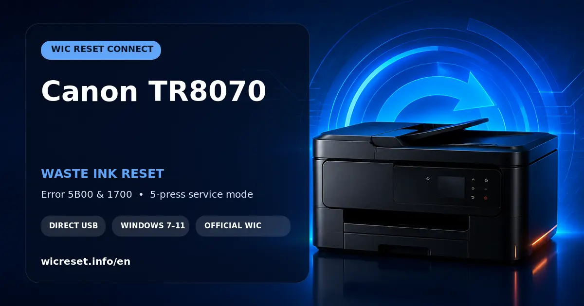 Canon TR8070 waste ink counter reset for errors 5B00 to 5B04
